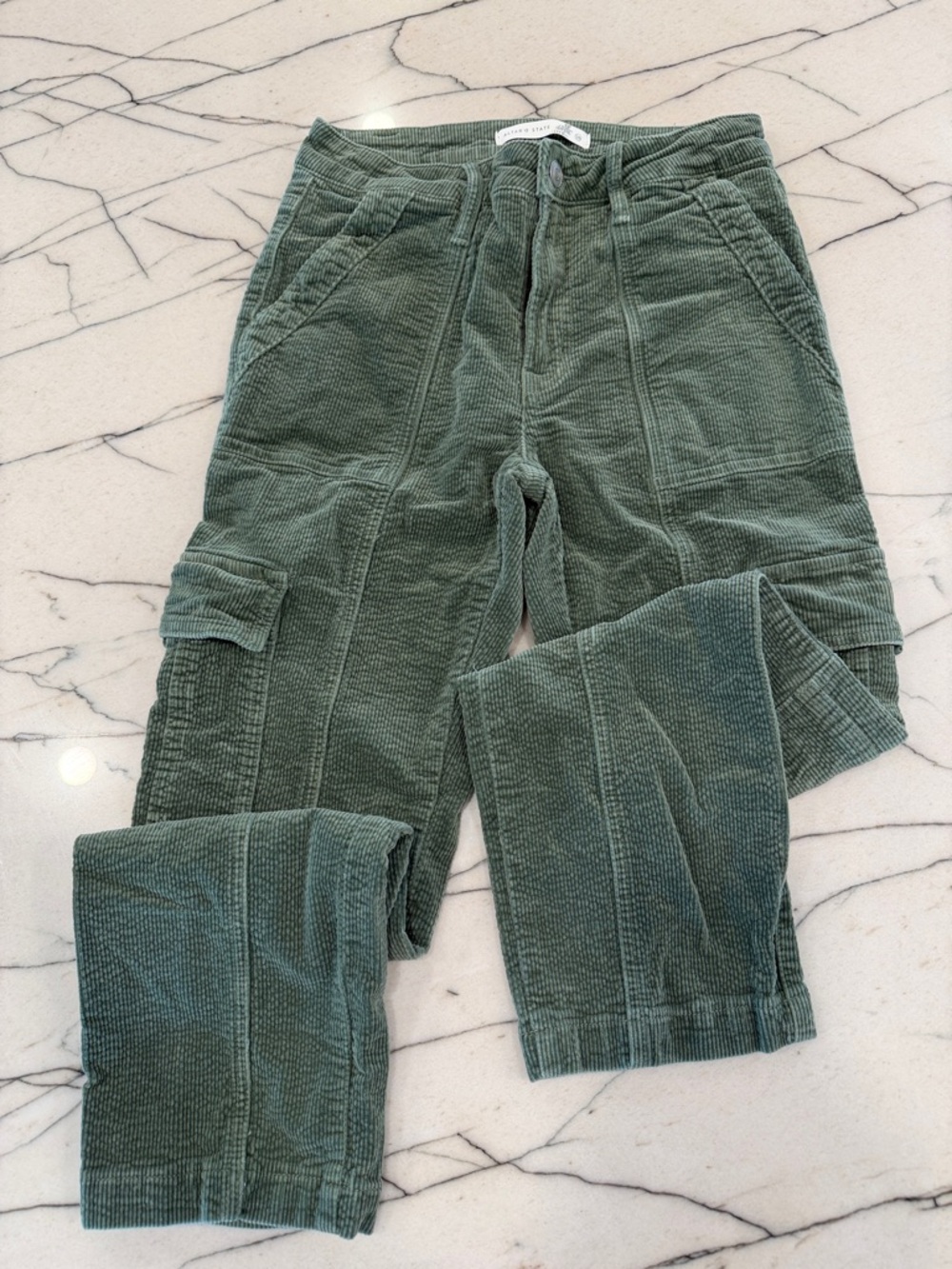 Altar'd State Olive Green Corduroy Straight-Leg Cargo Pants